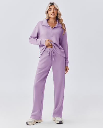 Image of PINSPARK 2 Piece Sets for Women 1 /2 Zip Sweatsuit Loose Fit Sweatshirt Straight Leg Pants 2026 Matching Outfit Fall Tracksuit