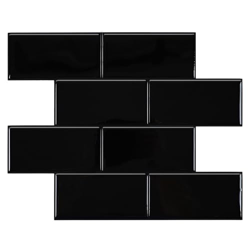 Black Peel and Stick Backsplash Subway Tile, Self Adhesive Peel and Stick Wall Tiles Kitchen Backsplash Stick on Tile (10