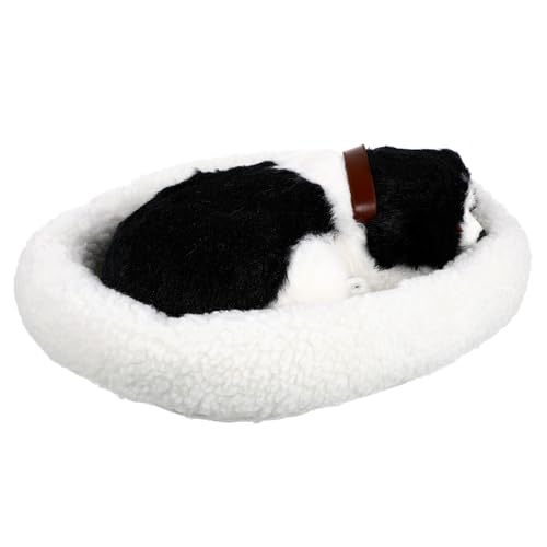 Chien peluche Border Collie réaliste avec son tapis de couchage pour salon