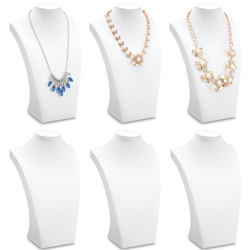 Kigley 6 Pcs Velvet Jewelry Display Bust Necklace Display Stand Necklace Mannequin Holder Stands for Selling Trade Shows Props (White)