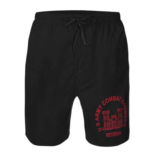 US Army Combat Engineer Veteran Men's Beach Shorts Quick Dry Swim Trunks with Pockets Mesh Lining3