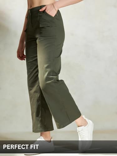 Image of GRECIILOOKS Cargo Pants For Woman | Trousers For Womans |High Waist Cotton Trouser for Women - Flared Parachute Pants with Side Pockets |Womens Cargo Pant | Elegant for College & Events (Available in Plus Size)
