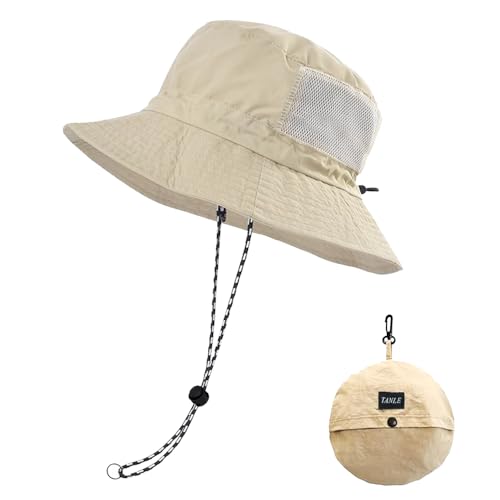 Foldable Bucket Hat UPF 50+ for Men Women - Packable UV Protection Sun Hat Quick Dry for Travel Hiking Beach(BKhaki)