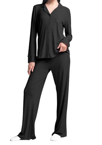 Womens Pajama Sets 2 Piece Button Down Long Sleeve Soft Knitted Sleepwear Pjs Lounge Sets Nightwear