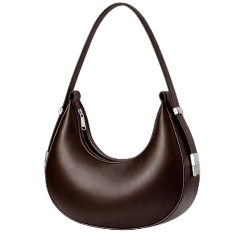 Bolsa Feminina Meia Lua Preta Couro Sintético Leve Clássica Versátil Alça Ajustável Zíper (Café)
