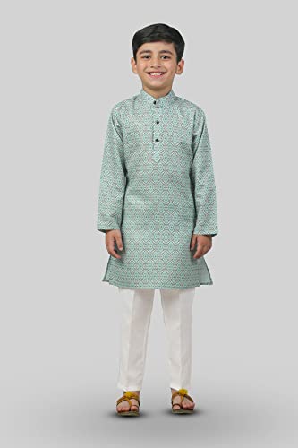 Image of AHHAAAA Kid's Ethnic Shirt Traditional Printed Long Sleeve Regular Wear Indian Kurta Pajama for Boys