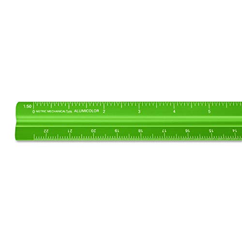 Image of Alumicolor Aluminum Mechanical Metric Solid Drafting Scale, 30 Centimeter, Green