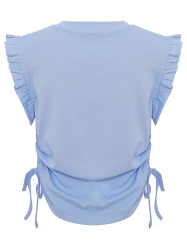 Kids Girls Casual Vest Outfit Drawstring Ruffle Sleeveless Top Beach Picnic Amusement Park Vacation Wear4