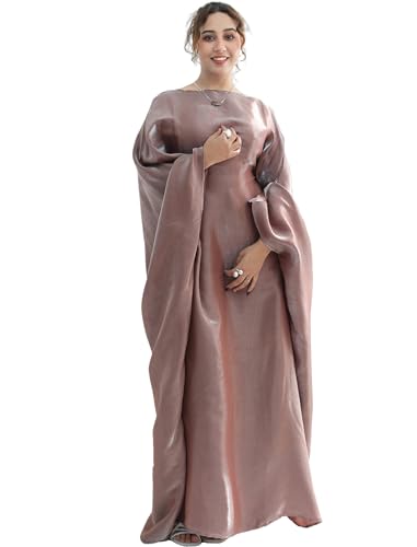 Image of Dubai Bat Sleeve Dress Shiny Robe for Women Muslim 1pc Abaya Eid Prayer Clothes Soft Dubai Travel Party Dress Maxi Abaya