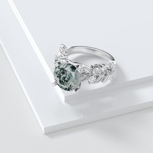 Moss Agate Rings for Women 925 Sterling Silver Custom Engraving Moss Agate Engagement Ring Wedding Jewelry Engagement Gifts for Her3