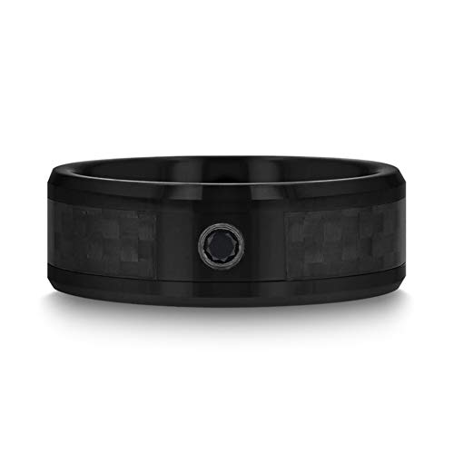 Roy Rose Jewelry Mens Black Ceramic Black Diamond Wedding Ring - Black Carbon Fiber Inlay Comfort Fit - 8mm Wide - Style Name: Aberdeen3