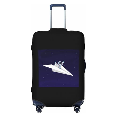 Astronaut with Paper Airplane Travel Luggage Cover Suitcase Protector Fits 18-21 Inch Case(Black,S)