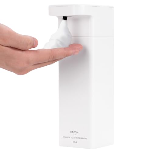 Umimile ハンドソープ ディスペンサー 自動 泡 壁掛け 充電式400ml大容量 IPX7防水 キッチン 洗面所 浴室 家庭用 業務用 (1, ホワイト, フック式)
