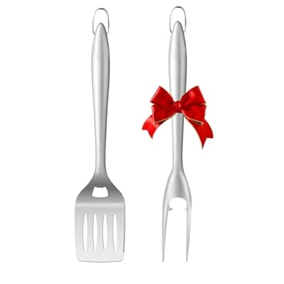 Grill Set 2PC BBQ Tools Set Grill Accessories with BBQ Spatula, BBQ Forks 17.7" Heavy Duty Stainless Steel Grill Kit Grill Tools for Outdoor Gift Ideas for Dad Man
