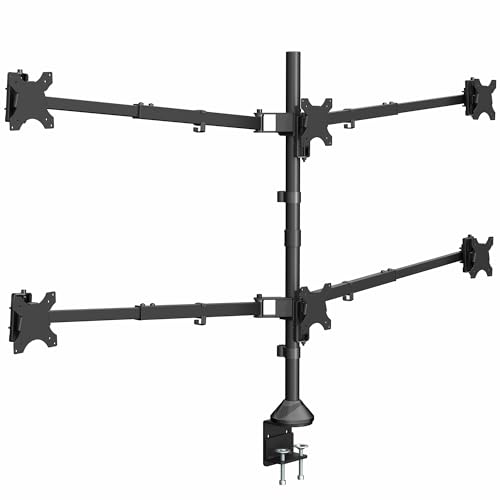 Image of VIVO Premium Hex Ultra Wide LCD LED 27 to 38 inch Monitor Desk Mount, Heavy Duty C-clamp, Extra Tall Pole, Adjustable Telescoping Arms, Flush Wall Setup, Fits 6 Screens, Black, STAND-TS06C