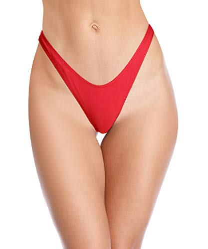 SHEKINI Women s Thong Bikini Bottom V Cut Cheeky Brazilian Swimsuit Bottom(Rose Red, X-Large)