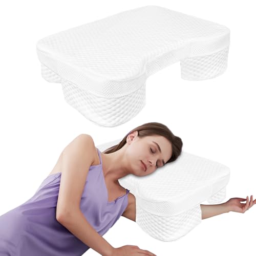 Image of Side Sleeper Pillow with Arm Holes, Memory Foam Pillow for Neck & Shoulder & Cervical Pain Relief, Ergonomic Arm Holes Positioner Cooling Bed Pillows for Side Stomach Sleeping (White2)