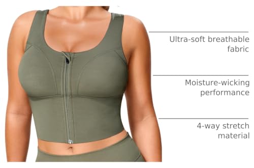 Image of TrainingGirl Zip Front Closure Longline Sports Bras for Women - Workout Crop Tank Tops Yoga Camisole Criss Cross Back