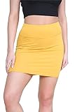 janisramone® Mini Skirts for Women UK, Elasticated High Waist Mini Skirt, Bodycon Plain Stretchy Pencil Skirt for Summer Daily and Casual Wear Skirts Size 6-16 Mustard