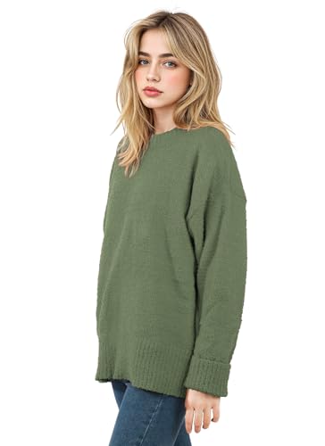 Image of Women's Oversized Crewneck Sweaters, Long Sleeve Fuzzy Knit Casual Chunky Warm Fall Pullover Sweaters Top Trendy Outfits