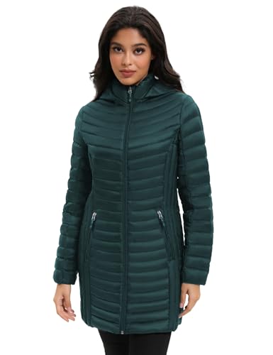 ANOTHER CHOICE Women Ultralightweight Down Coat, Winter Puffer Jacket with Detachable Hood Stretchy Panel Rollable