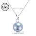 BAMIKI 11-12MM Round Light Blue Pearl Necklace for Women, Sterling Silver 18K Gold Plated Genuine Akoya Cultured Pearl Pendant and Chain, 18+2 Inch Adjustable Extender