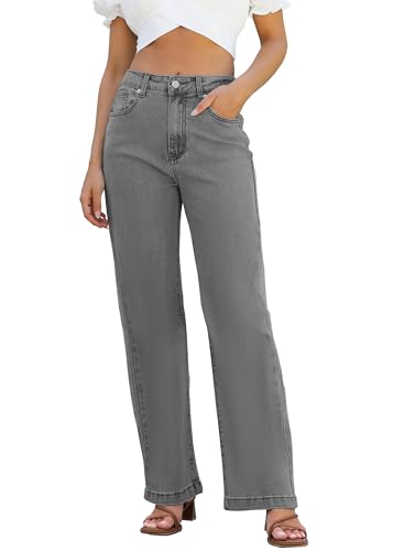 ETTELO Womens Jeans High Waisted Straight Leg Loose Stretchy Lightweight Tummy Control Trendy Jeans for Women 2025 Gray