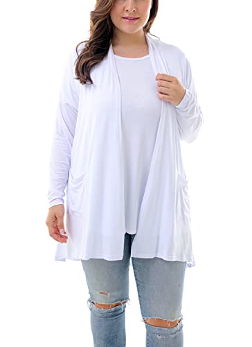 ZERDOCEAN Women's Plus Size Long Sleeve Lightweight Soft Printed Drape Cardigan with Pockets White 4X