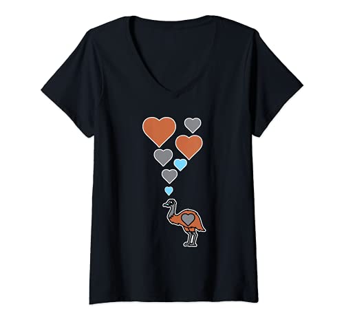 Mujer Emu lindo con corazones Camiseta Cuello V