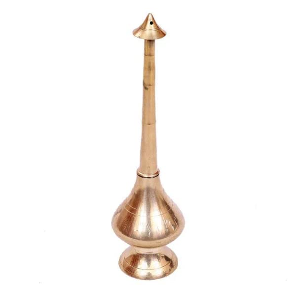 A & S VENTURES A&S Gulab Pash Rose Water Holy Water Sprinkler for Temple, Traditional Rituals Brass Bottle (4 x 4 x 19 cm, Gold)