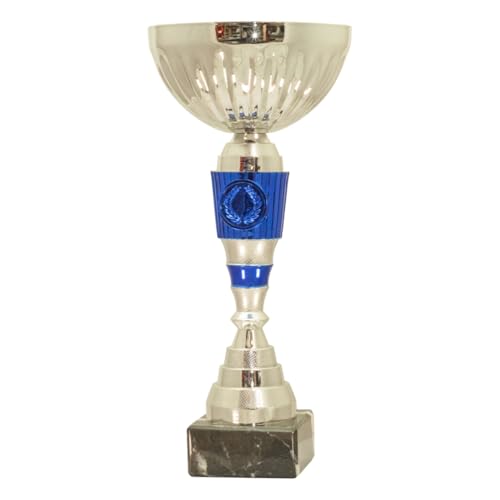 tecnocoppe Copa Trofeo Deportivo 26 cm Plata con Base Mármol Negro - Taza 140 mm - Personalizable con Placa