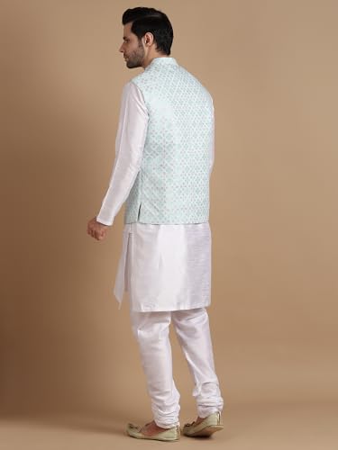 Image of men's Silk Blend Kurta Pejama & Waistcot Set