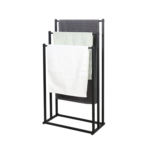 3-layer black metal towel rack chrome plated high industrial modern independent towel rack bathroom accessories organizer for bathroom storage and towels towels next to bathtub or shower