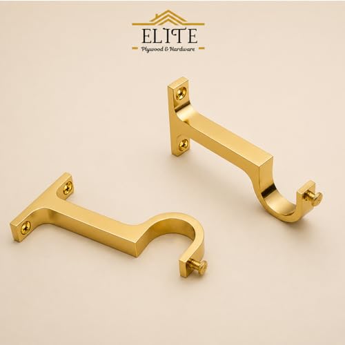 Image of Elite Aluminum Curtain Rod Brackets - Heavy-Duty Wall Mount Clamps for Curtain Rod Support for Door and Window Curtain Rods with Screw and Wall Plug - Pack of 2PCS (Gold)