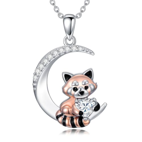 Image of PROESS Animal Birthstone Necklace 925 Sterling Silver Otter /Axolotl /Hippo /Elephant /Dachshund /Monkey /Red Panda Pendant Necklace Animal Birthstone Jewelry Gifts for Women