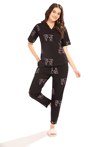 Image of AV2 Women's Cotton Printed Round Neck Short Sleeve Nightsuit Set | Pajama Set | Casual Night Dress for Women- 2887