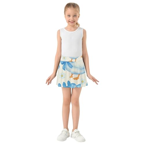 White Ducks Blue Ribbon Bows Athletic Shorts Girls Skorts Skirts with Shorts Cheer Cheer Skirt 3t3