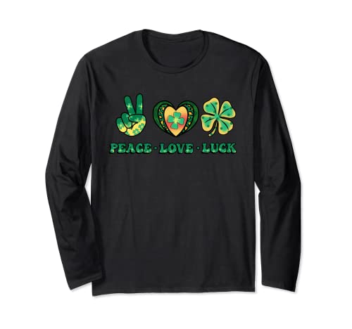 Peace Love Luck Camisa divertida irlandesa del día de San Patricio Manga Larga