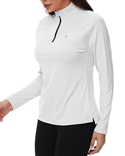 YSENTO Women's Long Sleeve Running Sports Tops Lightweight Gym Walking Zip Up Golf Polo T-Shirt(White,M) - Image 7