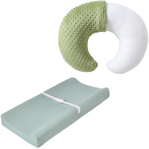 Muslin Changing Pad Cover + Nursing Pillow for Baby Boys Girls, Ultra Soft Breathable Diaper Changing Table Pad Cover, Neutral Fitted Changing Pad Sheets Cover