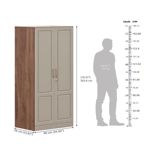 Image of Wakefit Wardrobe for Bedroom | 3 Yr Warranty | Cupboard for Bedroom, Almirah, Wooden Wardrobe, Comes with LED light, Multi-Shelves, Drawer & Hanger, Density:680-750 kg /m, Free Installation(Tyrian-CB)
