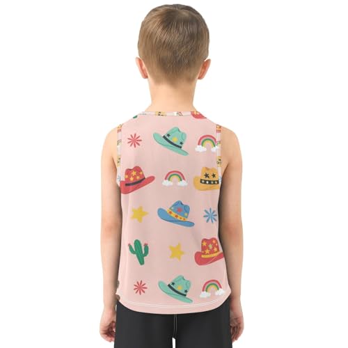 J JOYSAY Cowboy Hat Cactus Pink Boys Tank Top Sleeveless Muscle Shirts Quick Dry Sport Workout Active Kids T-Shirts 3-15T3