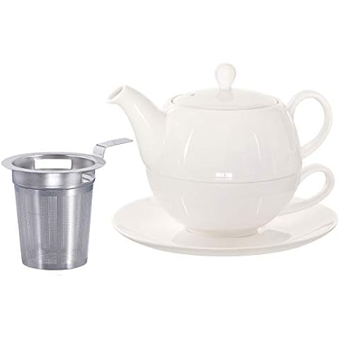 tea4chill Buchensee Tea for One mit Sieb Lena 500ml aus Crystal Bone China Porzellan in fein-cremigem Weiß. Teekanne + Teetasse + Untersetzer + Sieb Cover