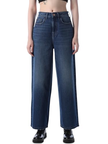 Image of ONLY Women's Solid Wide Leg High Rise Black Jeans