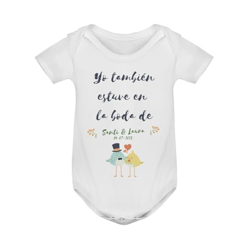 EVYRE | Body Bebe Personalizado 'Yo También Estuve en la Boda' | 100% Algodón, Impresión Directa | 3 Meses a 12 Años | Regalo Personalizado Bebe Nombre y Fecha | Detalles de Boda Originales | Pollitos