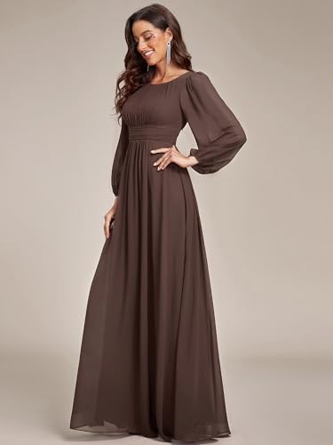 Image of Ever-Pretty Women's Crewneck Long Lantern Sleeves Floor Length A-Line Pleated Chiffon Formal Dress 0106B