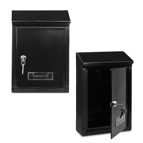 TIENDA EURASIA – Buzon Exterior | Material Metal | Medidas 21.7 x 30 x 7 cm | Buzón de Pared | Tapa Antilluvia | con Cerradura y Llaves | Gran Capacidad para Cartas y Sobres | Buzon (Negro)