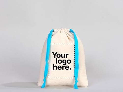 Handmade Turquoise Drawstring Muslin Bags, 6 x 8 inches, 145 GSM Cotton, Set of Drawstring Pouches