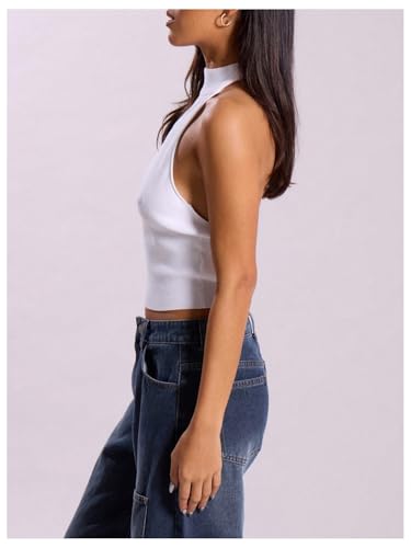 Image of MakeMeChic Women's Y2k Halter Mock Neck Top Going Out Sleeveless Backless Knit Top