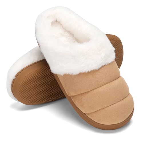 TUOBUQU Women's Suede Memory Foam Slippers Warm Fuzzy House Slippers Indoor Outdoor Scuff4